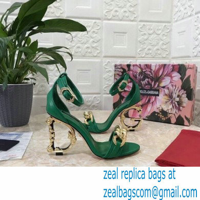 Dolce  &  Gabbana Heel 10.5cm Leather Chain Sandals Green with Baroque D & G Heel 2021